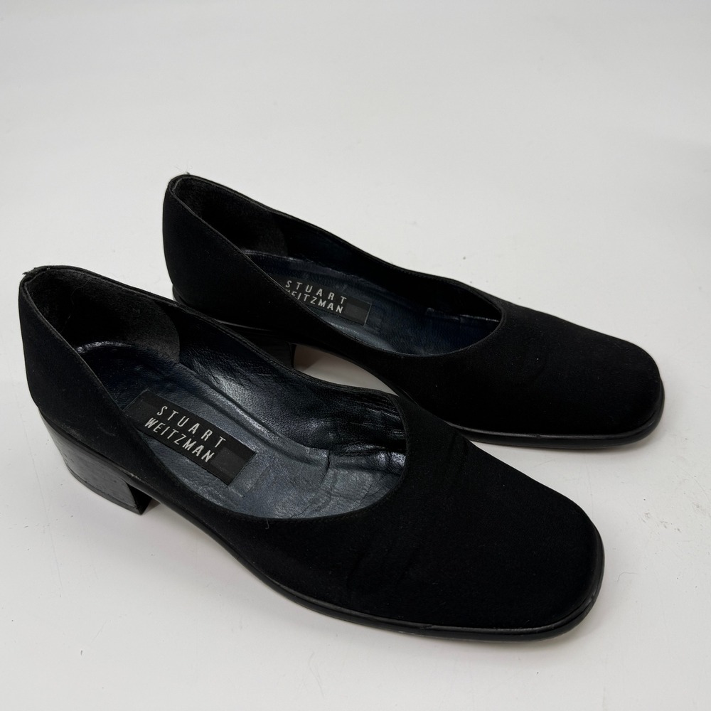Vintage Stuart Weitzman Square Toe Pumps Womens 7.5 W Black Y2K 90s Designer